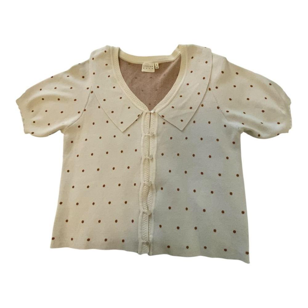 Atelier Reve Cream Brown Polka Dot Cardigan Medium